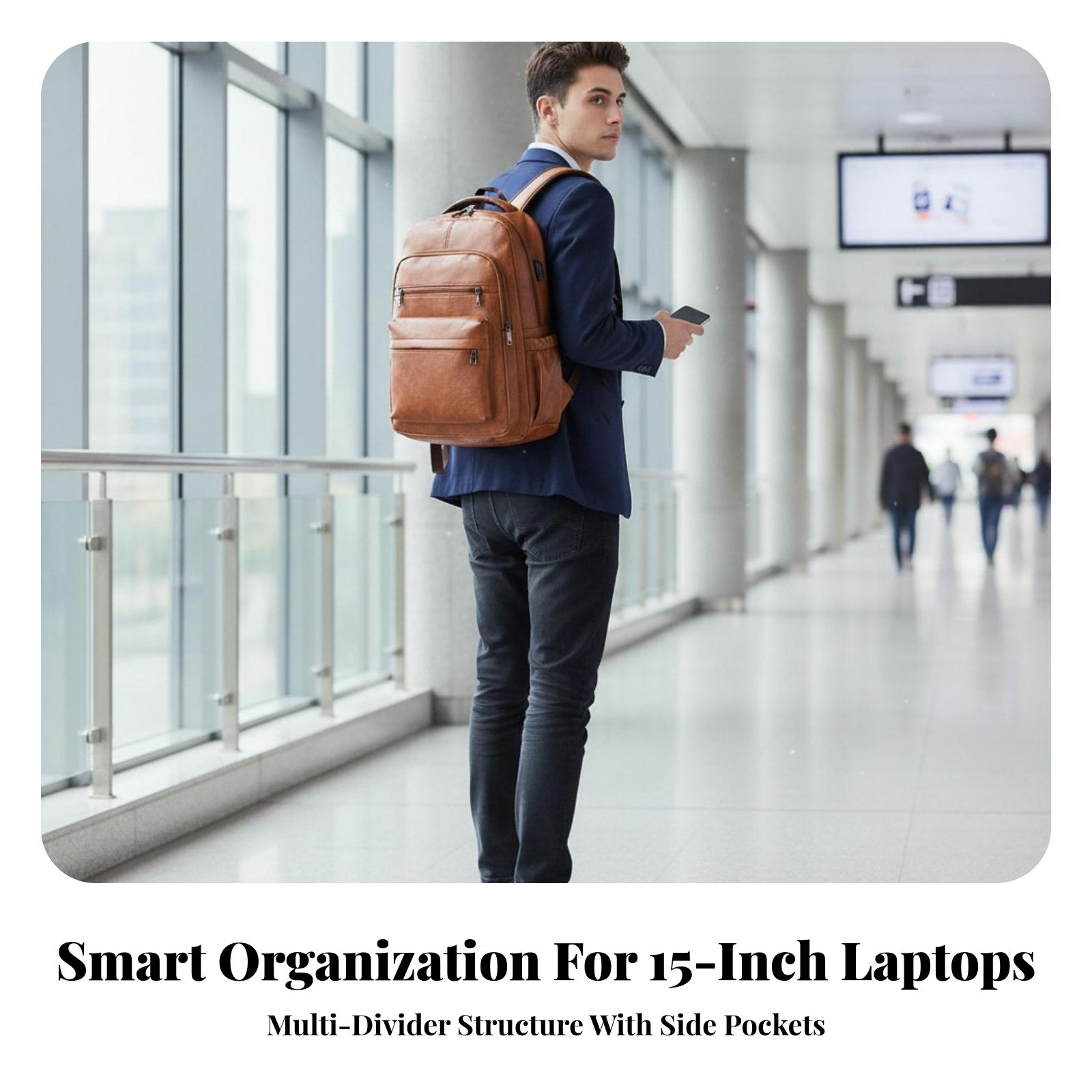 Leather Work Rucksack Mens - Su Geçirmez Erkek Sırt Çantası, Laptop